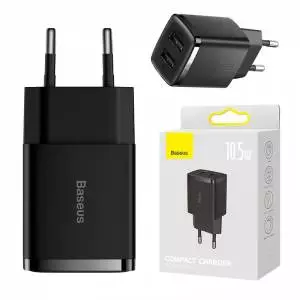 Ładowarka sieciowa Baseus Compact Quick Charger, 2x USB, 10.5W czarna