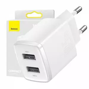 Ładowarka sieciowa Baseus Compact Quick Charger, 2x USB, 10.5W biała