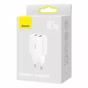 Ładowarka sieciowa Baseus Compact Quick Charger, 2x USB, 10.5W biała