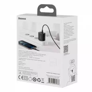 Ładowarka sieciowa Baseus Compact Quick Charger, USB, USB-C, 20W czarna