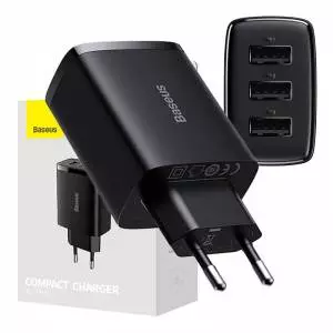 Ładowarka sieciowa Baseus Compact Quick Charger, 3x USB, 17W czarna