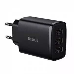 Ładowarka sieciowa Baseus Compact Quick Charger, 3x USB, 17W czarna