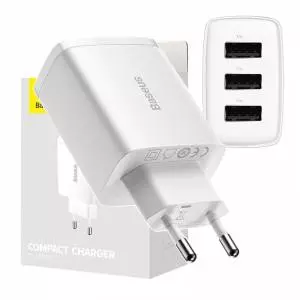 Ładowarka sieciowa Baseus Compact Quick Charger, 3x USB, 17W biała