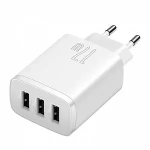 Ładowarka sieciowa Baseus Compact Quick Charger, 3x USB, 17W biała