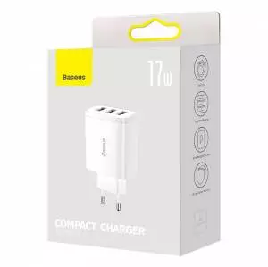 Ładowarka sieciowa Baseus Compact Quick Charger, 3x USB, 17W biała