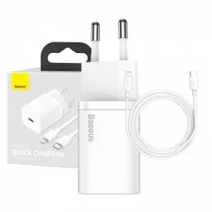 Ładowarka sieciowa Baseus Super Si Quick Charger 1C 20W z przewodem USB-C do Lightning 1m biała