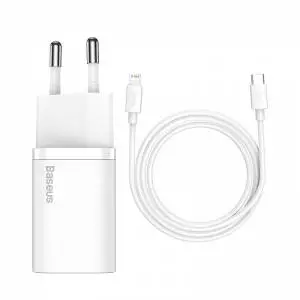 Ładowarka sieciowa Baseus Super Si Quick Charger 1C 20W z przewodem USB-C do Lightning 1m biała