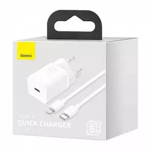 Ładowarka sieciowa Baseus Super Si Quick Charger 1C 20W z przewodem USB-C do Lightning 1m biała