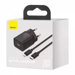 Ładowarka sieciowa Baseus Super Si Quick Charger 1C 20W z przewodem USB-C do Lightning 1m czarna