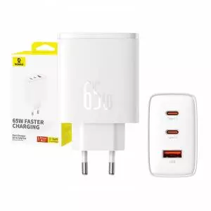 Ładowarka sieciowa Baseus OS-Cube Pro 2xUSB-C + USB, 65W biała