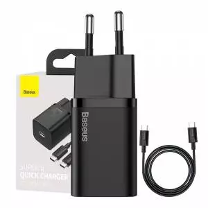 Ładowarka sieciowa Baseus Super Si Quick Charger 1C 25W z przewodem USB-C do USB-C 1m czarna