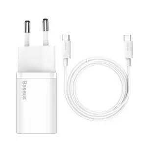 Ładowarka sieciowa Baseus Super Si Quick Charger 1C 25W z przewodem USB-C do USB-C 1m biała