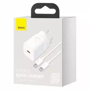 Ładowarka sieciowa Baseus Super Si Quick Charger 1C 25W z przewodem USB-C do USB-C 1m biała