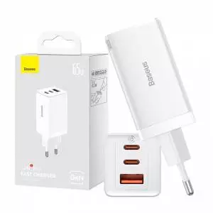 Ładowarka sieciowa Baseus GaN5 Pro 2xUSB-C + USB, 65W biała