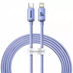 Kabel USB-C do Lightning Baseus Crystal, 20W, PD, 2m fioletowy