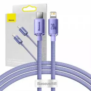 Kabel USB-C do Lightning Baseus Crystal Shine, 20W, PD, 1.2m fioletowy