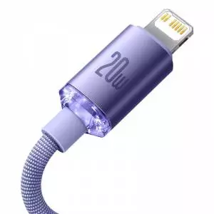 Kabel USB-C do Lightning Baseus Crystal Shine, 20W, PD, 1.2m fioletowy