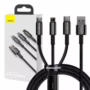 Kabel USB 3w1 Baseus Tungsten Gold, USB do micro USB / USB-C / Lightning, 3.5A, 1.5m czarny