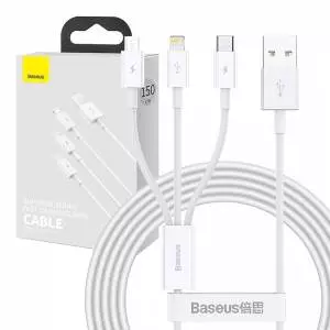 Kabel USB 3w1 Baseus Superior Series, USB do micro USB / USB-C / Lightning, 3.5A, 1.2m biały