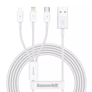 Kabel USB 3w1 Baseus Superior Series, USB do micro USB / USB-C / Lightning, 3.5A, 1.2m biały