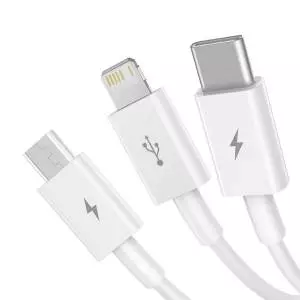 Kabel USB 3w1 Baseus Superior Series, USB do micro USB / USB-C / Lightning, 3.5A, 1.2m biały