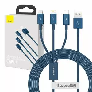 Kabel USB 3w1 Baseus Superior Series, USB do micro USB / USB-C / Lightning, 3.5A, 1.5m niebieski