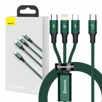 Kabel USB-C 3w1 Baseus Rapid Series, micro USB / Lightning / USB-C, 20W, 1.5m zielony