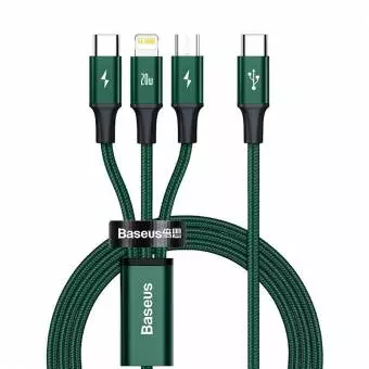 Kabel USB-C 3w1 Baseus Rapid Series, micro USB / Lightning / USB-C, 20W, 1.5m zielony