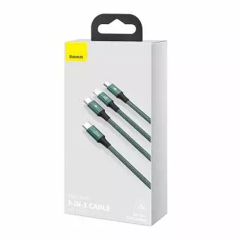 Kabel USB-C 3w1 Baseus Rapid Series, micro USB / Lightning / USB-C, 20W, 1.5m zielony