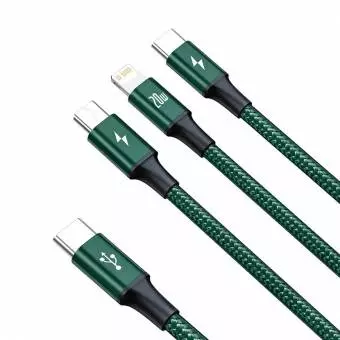 Kabel USB-C 3w1 Baseus Rapid Series, micro USB / Lightning / USB-C, 20W, 1.5m zielony
