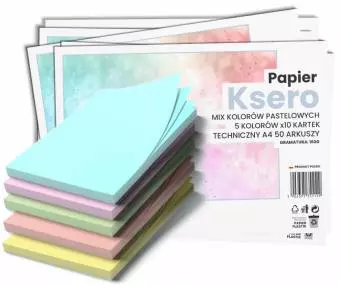 Papier ksero techniczny Wektor A4 50 arkuszy, 5 kolorów pastelowych