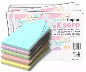 Papier ksero techniczny Wektor A4 250 arkuszy, 5 kolorów pastelowych