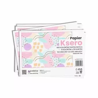 Papier ksero techniczny Wektor A4 250 arkuszy, 5 kolorów pastelowych