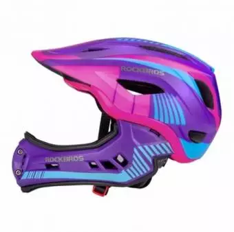 Kask rowerowy Rockbros z odpinaną szczęką dla dzieci rozmiar M fioletowo-różow 54-58cm