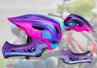 Kask rowerowy Rockbros z odpinaną szczęką dla dzieci rozmiar S fioletowo-różowy 48-52cm