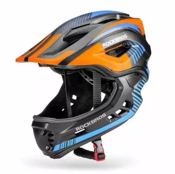 Kask rowerowy Rockbros z odpinaną szczęką dla dzieci rozmiar M czarno-pomarańczowy 54-58cm
