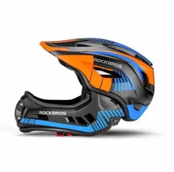 Kask rowerowy Rockbros z odpinaną szczęką dla dzieci rozmiar M czarno-pomarańczowy 54-58cm