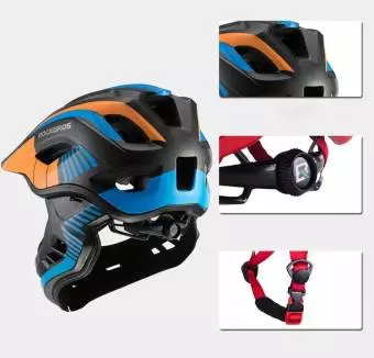 Kask rowerowy Rockbros z odpinaną szczęką dla dzieci rozmiar S czarno-pomarańczowy 48-52cm