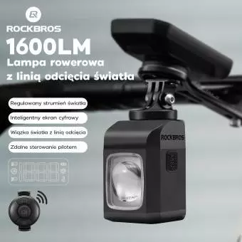 Przednia Lampa Rowerowa Rockbros z Pilotem 1600LM-M8 czarna