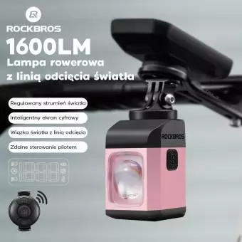 Przednia Lampa Rowerowa Rockbros z Pilotem 1600LM-M8 różowa