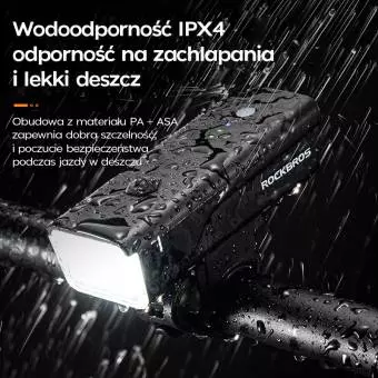 Lampka rowerowa Rockbros + kabel USB - USB-C, czarna