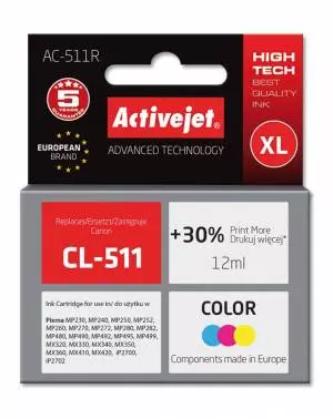 Tusz Activejet AC-511R (Canon CL-511) premium XL 12ml kolorowy