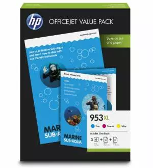 HP oryginalny 3 pack 953XL CMY 1CC21AE + papier