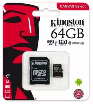 Karta Kingston microSD 64GB Canvas Select 80/10MB/s + adapter