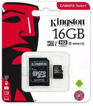 Karta Kingston microSD 16GB Class10 Canvas Select 80/10MB/s adapter