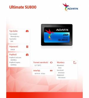 Dysk SSD Adata Ultimate SU800 256GB S3 560/520 MB/s TLC 3D
