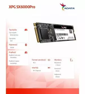 Dysk SSD Adata XPG SX6000Pro 512G PCIe 3x4 2.1/1.4 GB/s M2
