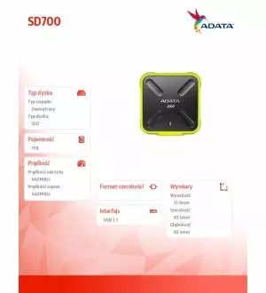 Dysk SSD Adata External SD700 1TB USB3.1 Durable Żółty