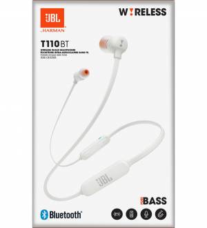 Słuchawki dokanałowe JBL T110BT Białe, mikrofon, bezprzewodowe - Bluetooth