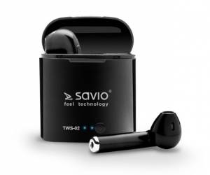 Słuchawki bezprzewodowe z mikrofonem i power bankiem Savio TWS-02